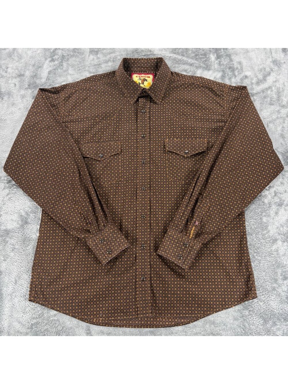 Cinch Classic Cowboy Collection Western Pearl Snap Shirt Brown Print Mens L USA